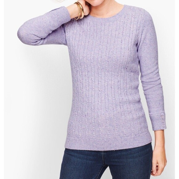 Talbots Sweaters - Talbots Cable Knit Tweed Sweater Top Womens 2X Soft Purple Button Cuff Crewneck
